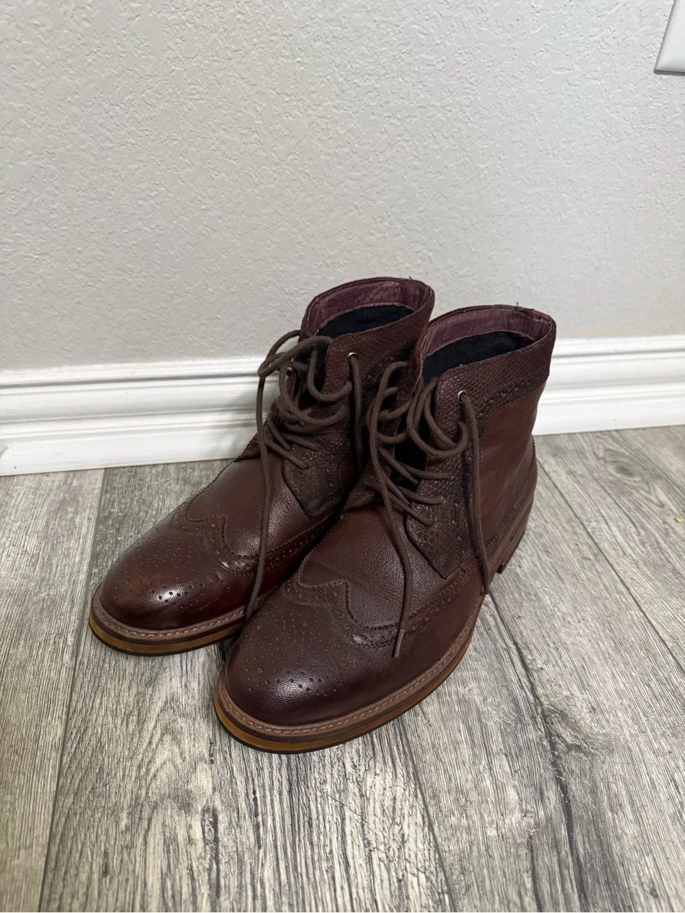 Aldo Men's Brown Leather Lace-Up Wingtip Boots